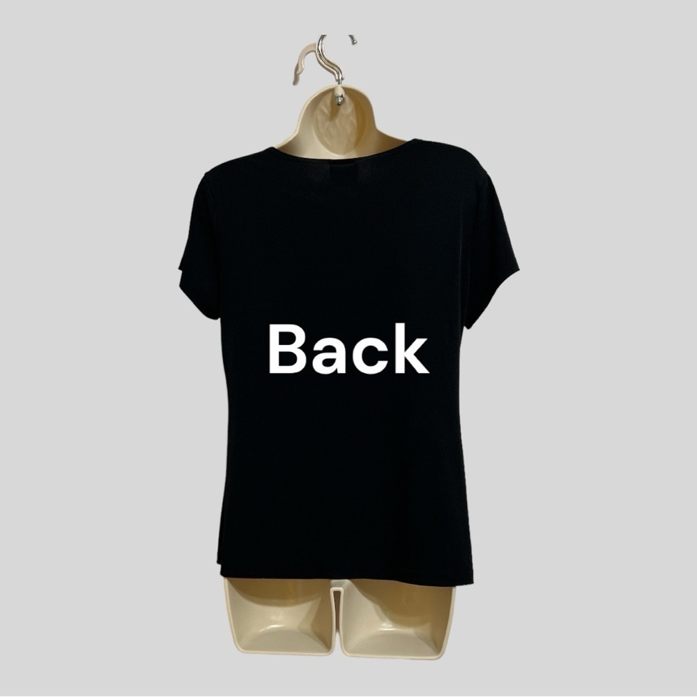 JKLA California Black Knit Top with Rhinestone Studded gathered V Neck Size L - Picture 3 of 6